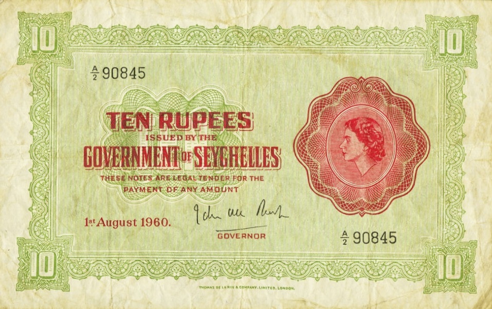 Front of Seychelles p12b: 10 Rupees from 1960