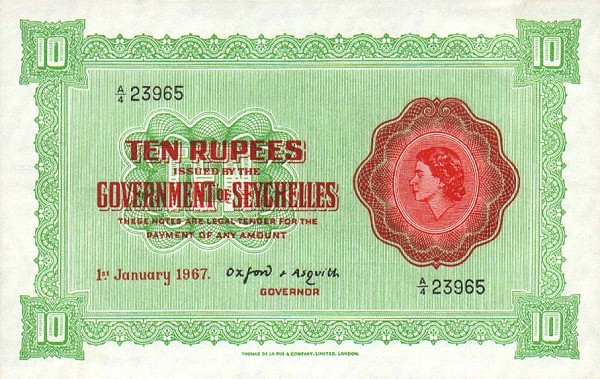Front of Seychelles p12d: 10 Rupees from 1967