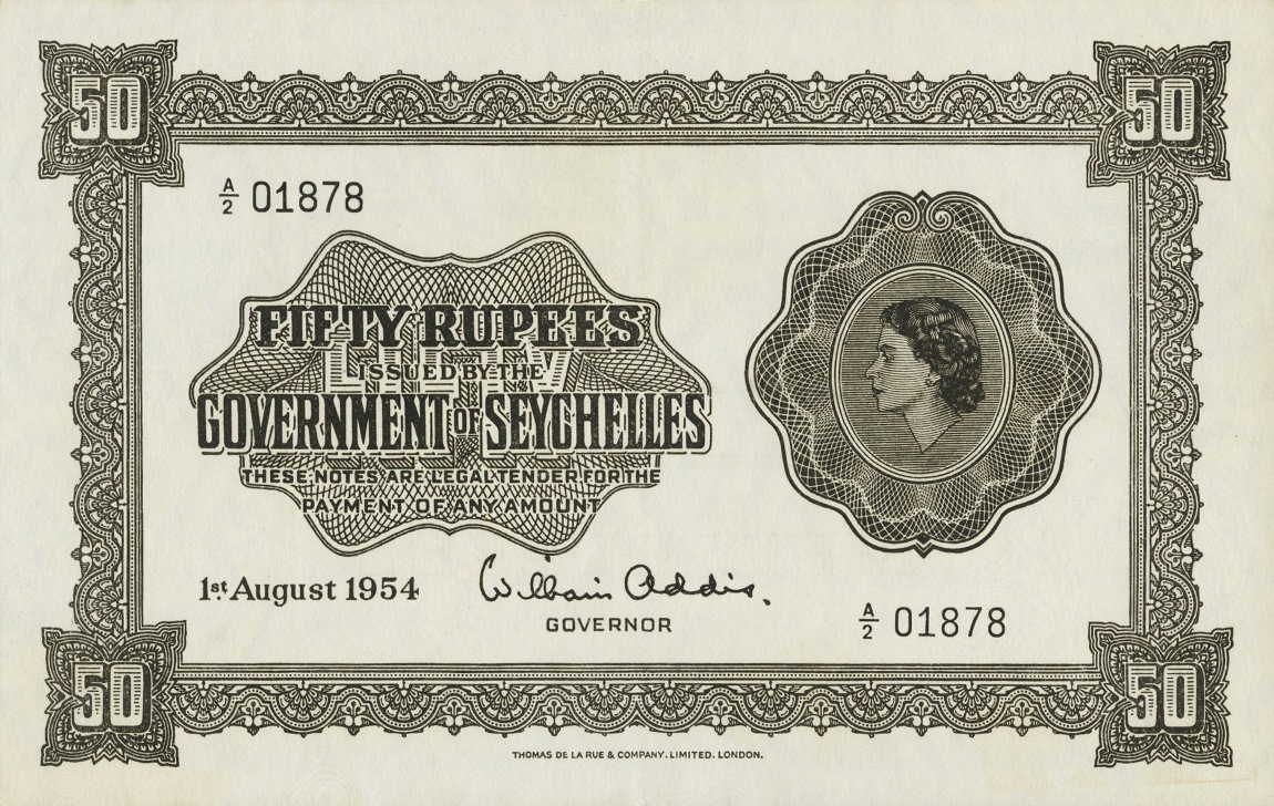 Front of Seychelles p13a: 50 Rupees from 1954