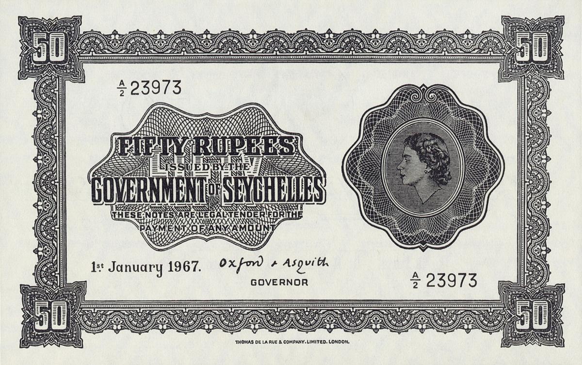 Front of Seychelles p13d: 50 Rupees from 1967