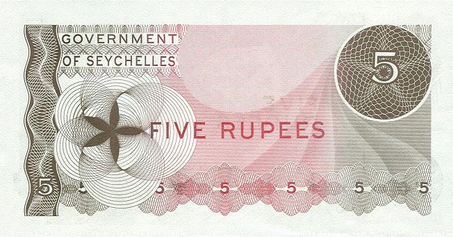 Back of Seychelles p14a: 5 Rupees from 1968