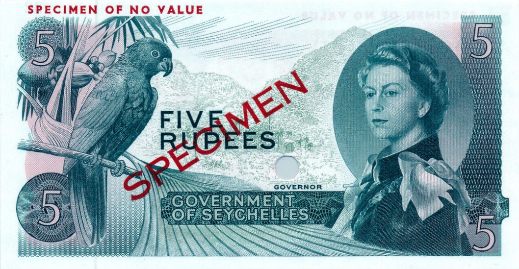 Front of Seychelles p14ct: 5 Rupees from 1968