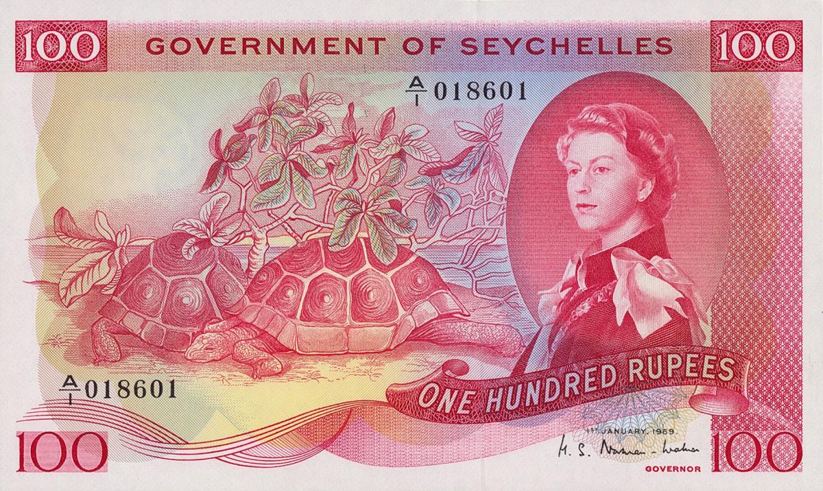 Front of Seychelles p18b: 100 Rupees from 1969