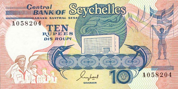Front of Seychelles p32a: 10 Rupees from 1989