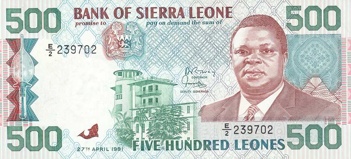 Front of Sierra Leone p19: 500 Leones from 1991