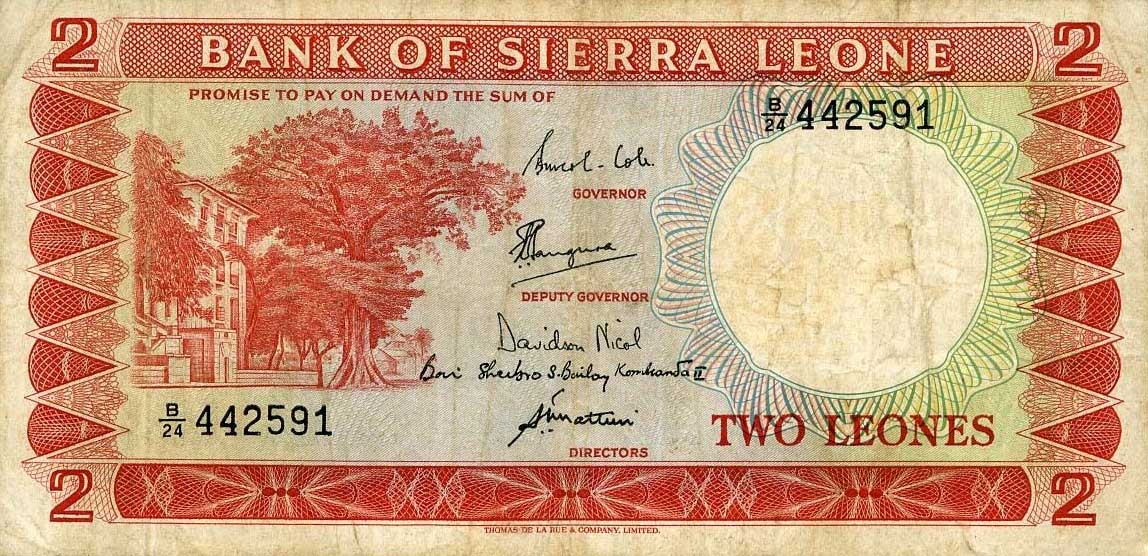 Front of Sierra Leone p2b: 2 Leones from 1967