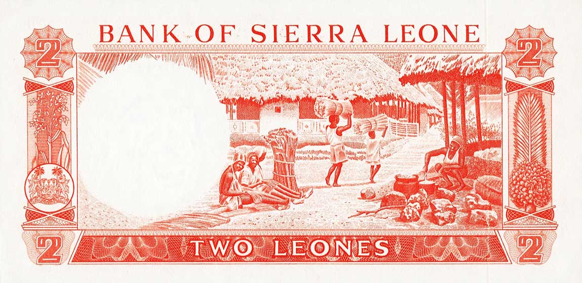 Back of Sierra Leone p2d: 2 Leones from 1970