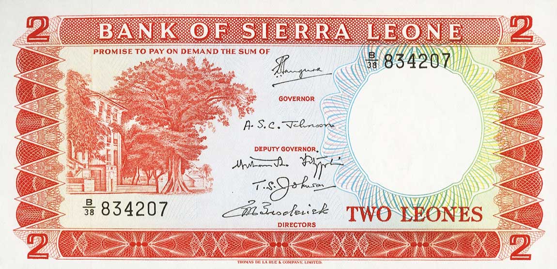 Front of Sierra Leone p2d: 2 Leones from 1970