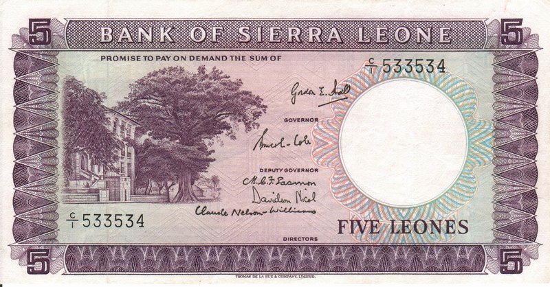 Front of Sierra Leone p3a: 5 Leones from 1964