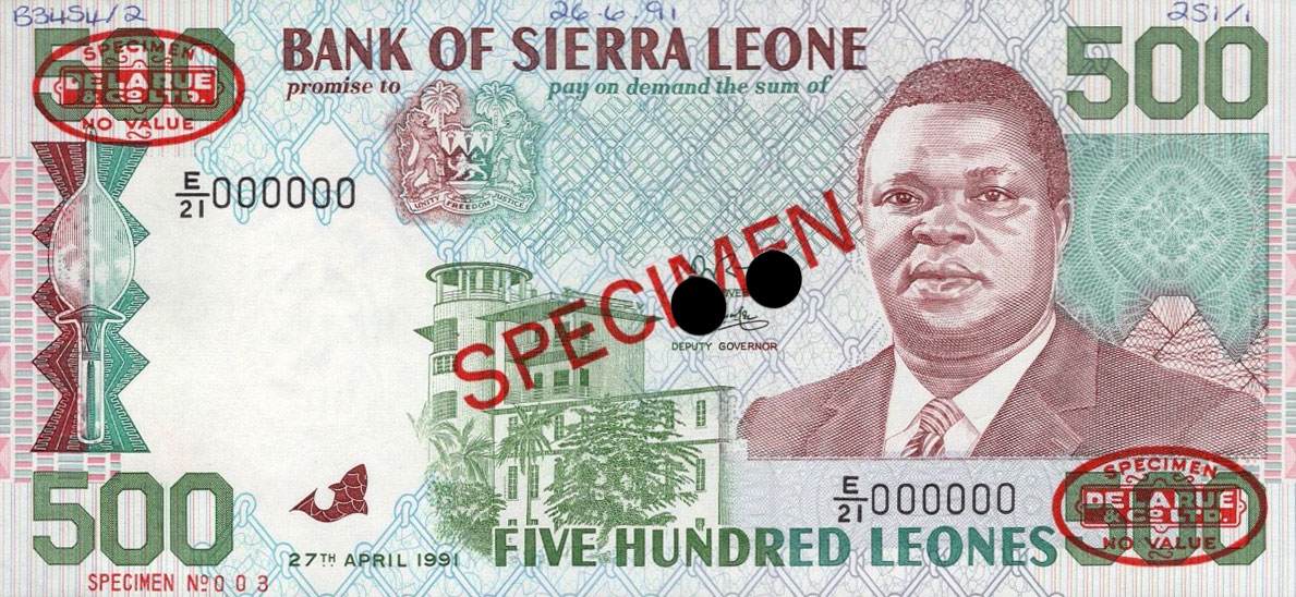 Front of Sierra Leone p19s: 500 Leones from 1991