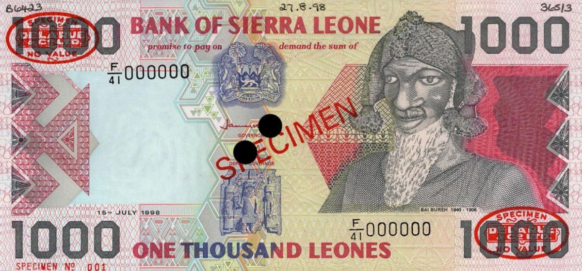 Front of Sierra Leone p20s: 1000 Leones from 1993