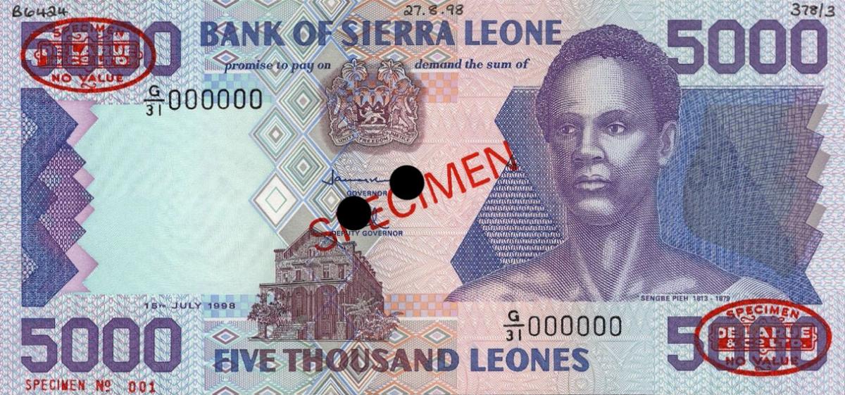 Front of Sierra Leone p21s: 5000 Leones from 1993