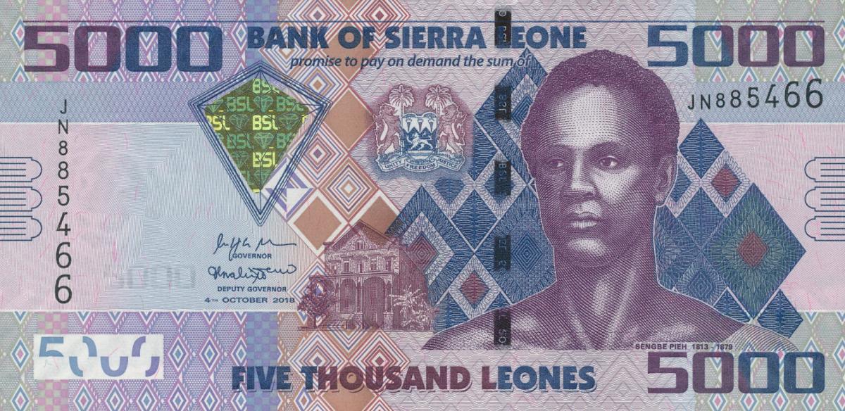 Front of Sierra Leone p32d: 5000 Leones from 2018