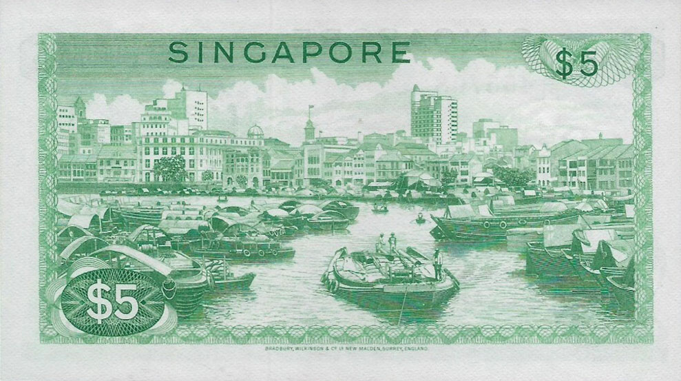 Back of Singapore p2b: 5 Dollars from 1970