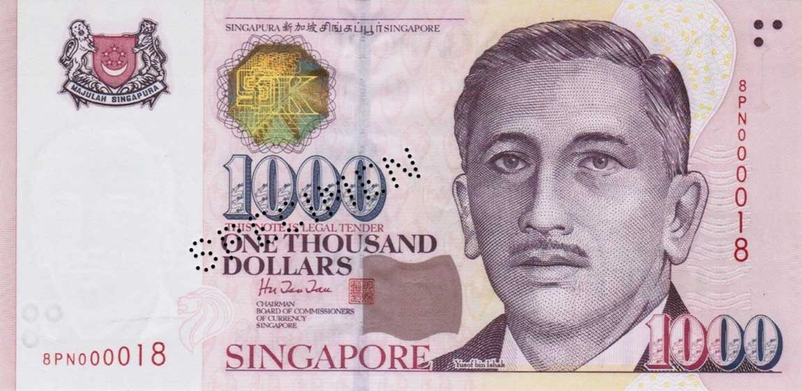 Front of Singapore p43s: 1000 Dollars from 1999