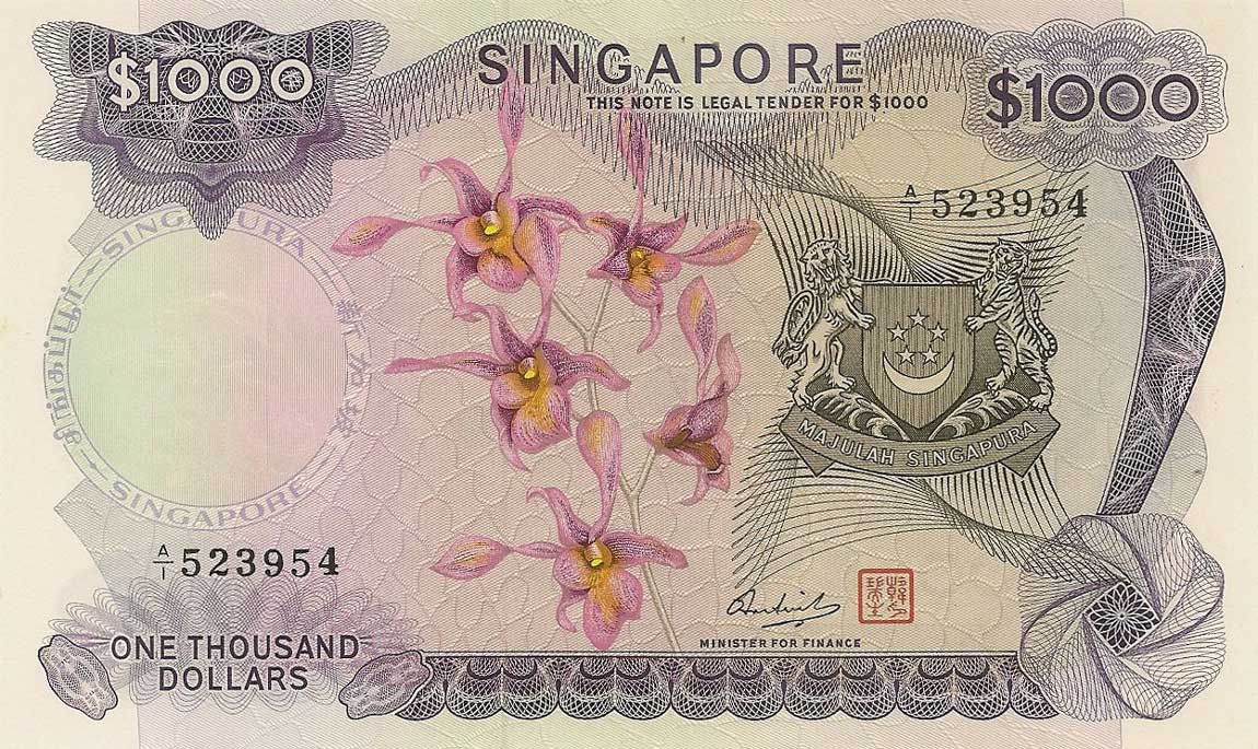 Front of Singapore p8d: 1000 Dollars from 1975