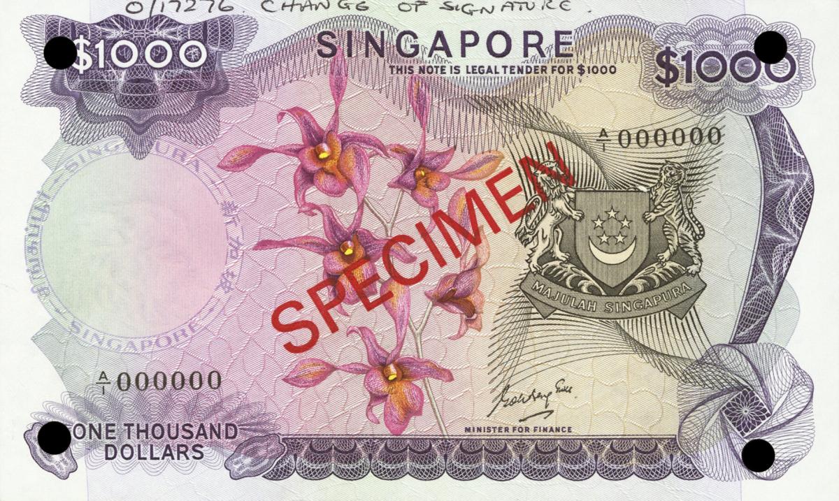 Front of Singapore p8s: 1000 Dollars from 1967