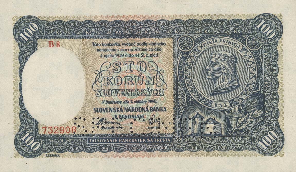 Front of Slovakia p11s: 100 Korun from 1940