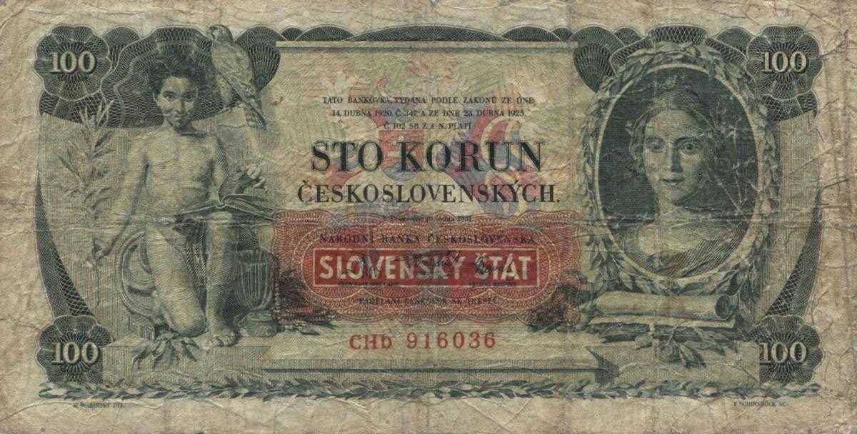 Front of Slovakia p1b: 100 Korun from 1939