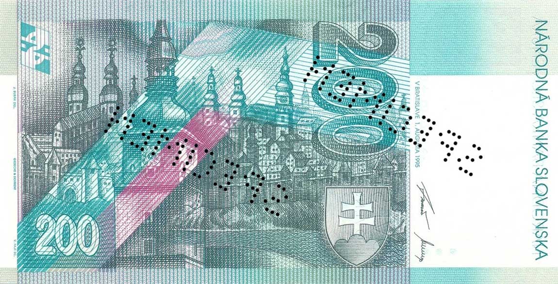 Back of Slovakia p26s: 200 Korun from 1995