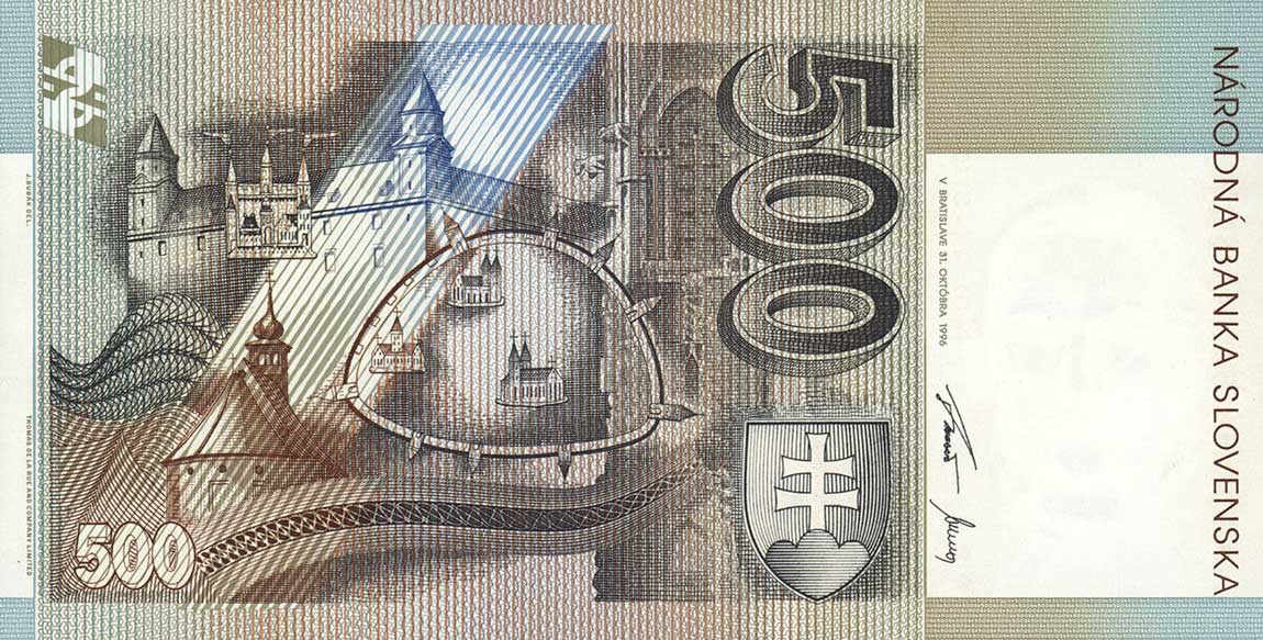 Back of Slovakia p27a: 500 Korun from 1996
