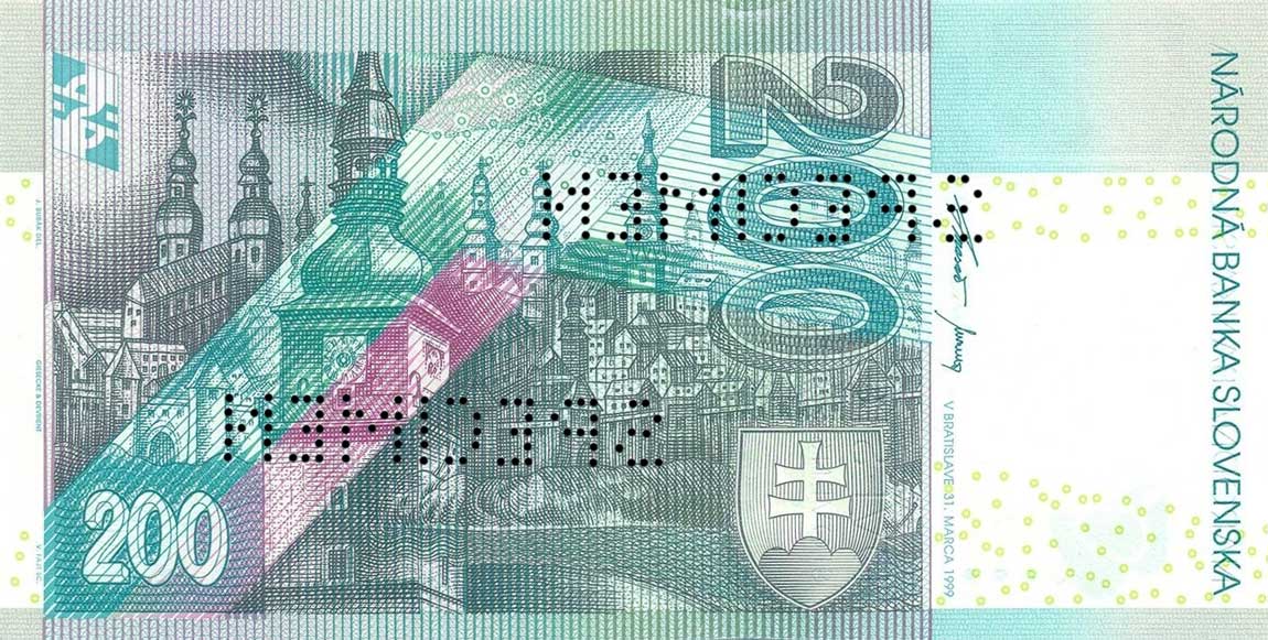 Back of Slovakia p30s: 200 Korun from 1999