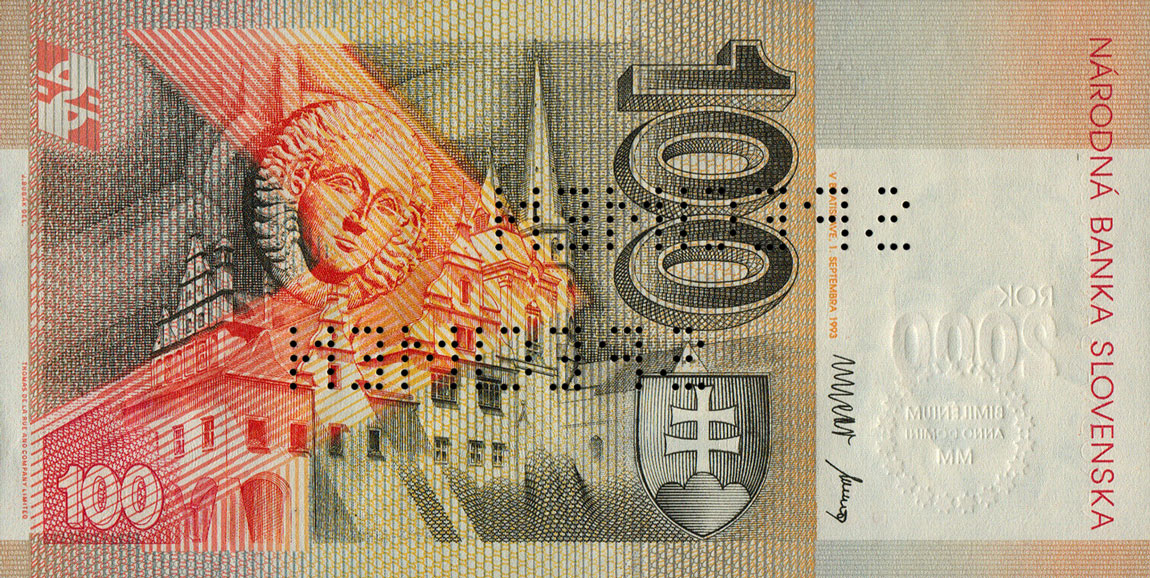 Back of Slovakia p36s: 100 Korun from 1993