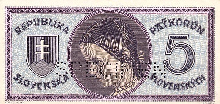 Front of Slovakia p8s: 5 Korun from 1945