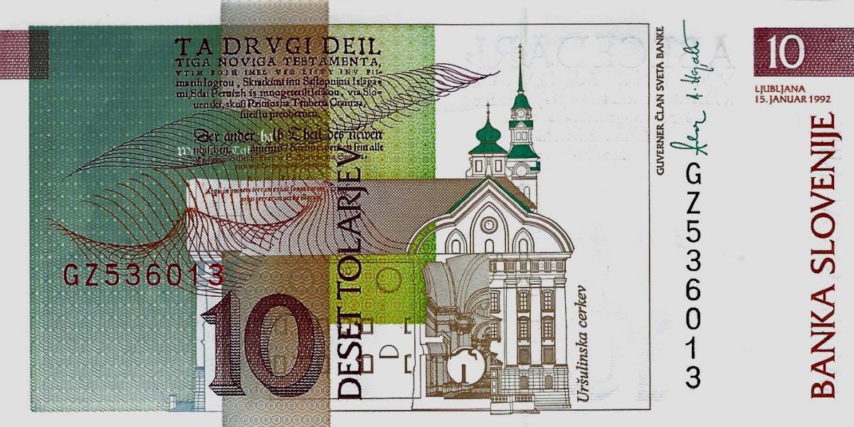 Back of Slovenia p11a: 10 Tolarjev from 1992