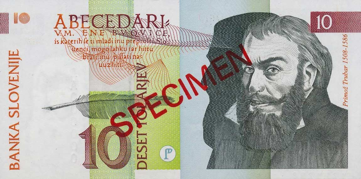 Front of Slovenia p11s: 10 Tolarjev from 1992