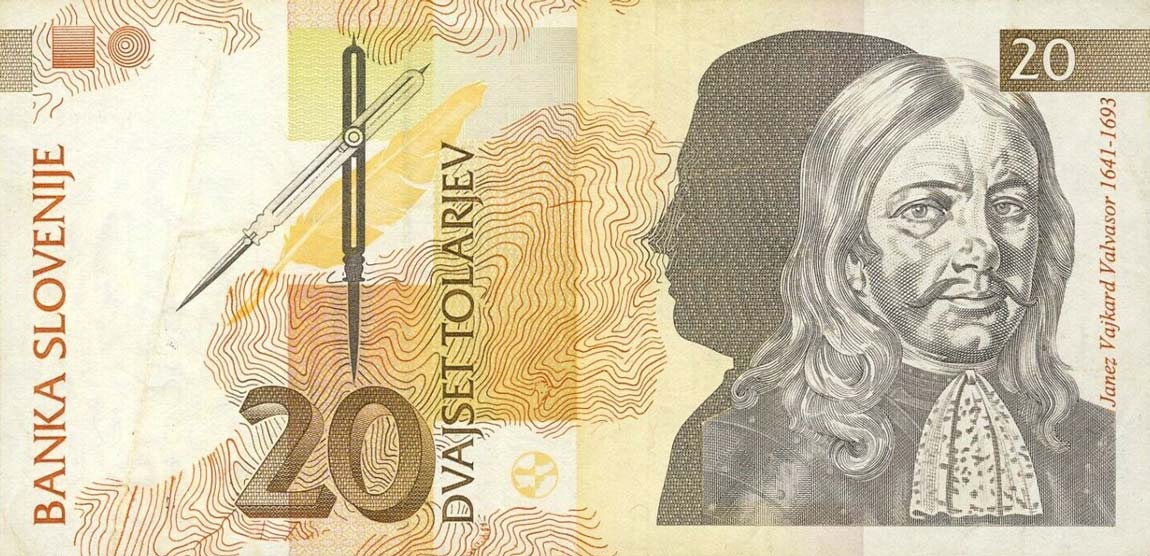 Front of Slovenia p12r: 20 Tolarjev from 1992