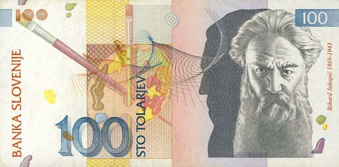 Front of Slovenia p14r: 100 Tolarjev from 1992