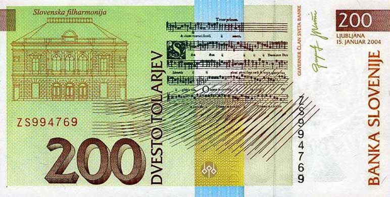 Back of Slovenia p15d: 200 Tolarjev from 2004