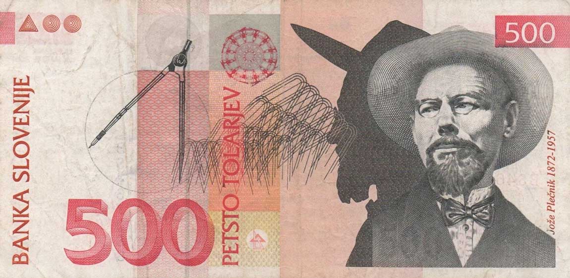 Front of Slovenia p16b: 500 Tolarjev from 2001