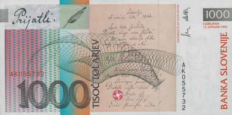 Back of Slovenia p17a: 1000 Tolarjev from 1992