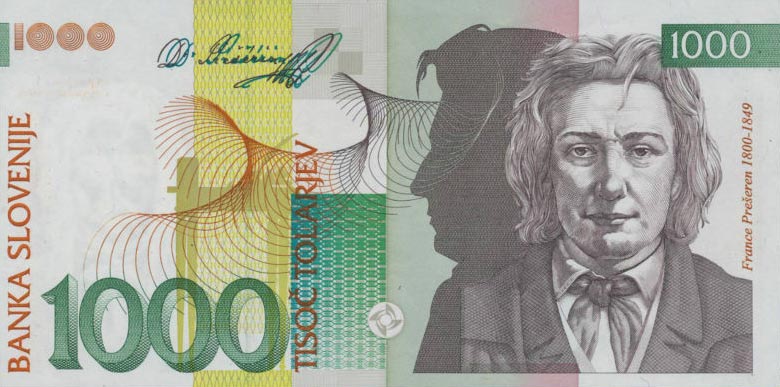Front of Slovenia p17a: 1000 Tolarjev from 1992
