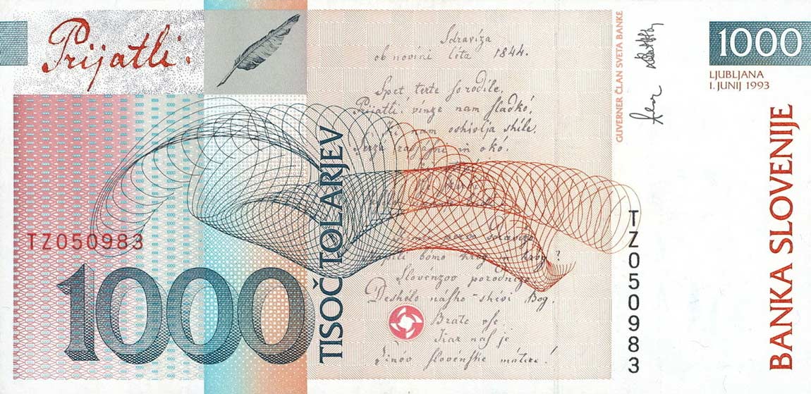 Back of Slovenia p18a: 1000 Tolarjev from 1993