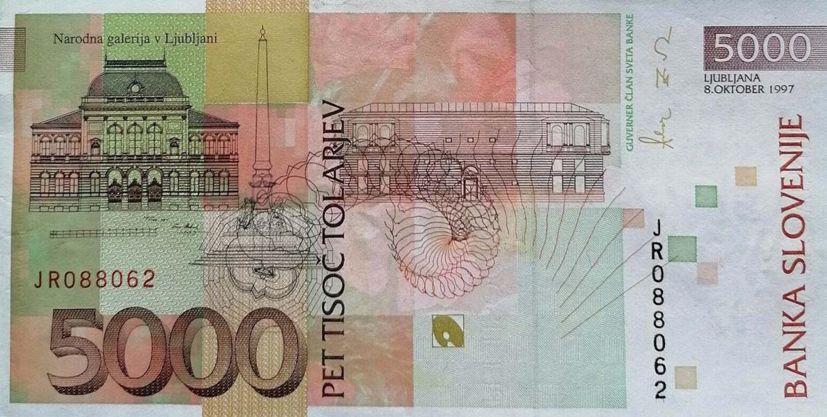 Back of Slovenia p21b: 5000 Tolarjev from 1997