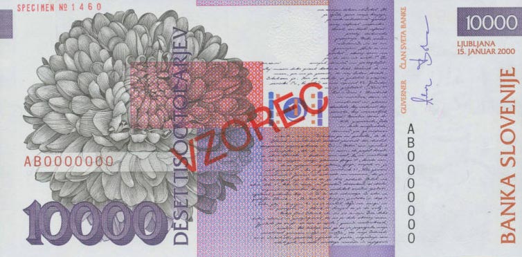 Back of Slovenia p24s: 10000 Tolarjev from 2000