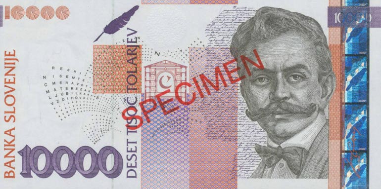 Front of Slovenia p24s: 10000 Tolarjev from 2000