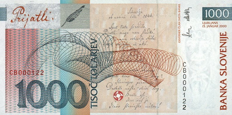 Back of Slovenia p26: 1000 Tolarjev from 2001
