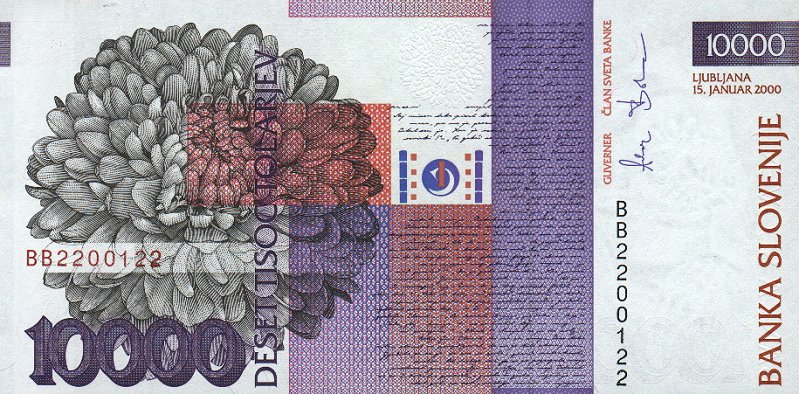 Back of Slovenia p27: 10000 Tolarjev from 2001