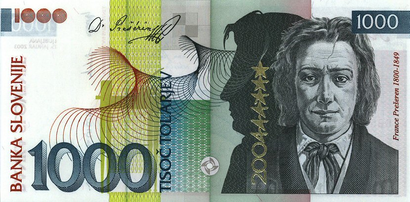 Front of Slovenia p29: 1000 Tolarjev from 2003