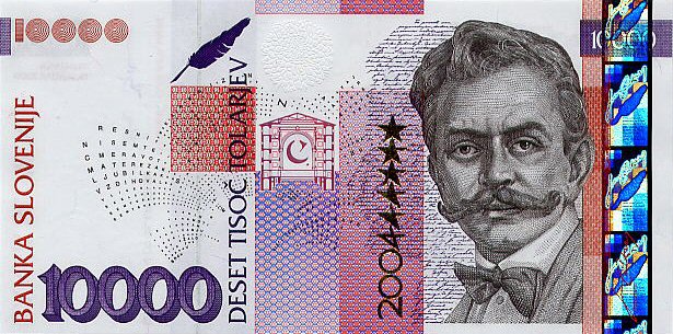 Front of Slovenia p30: 10000 Tolarjev from 2003