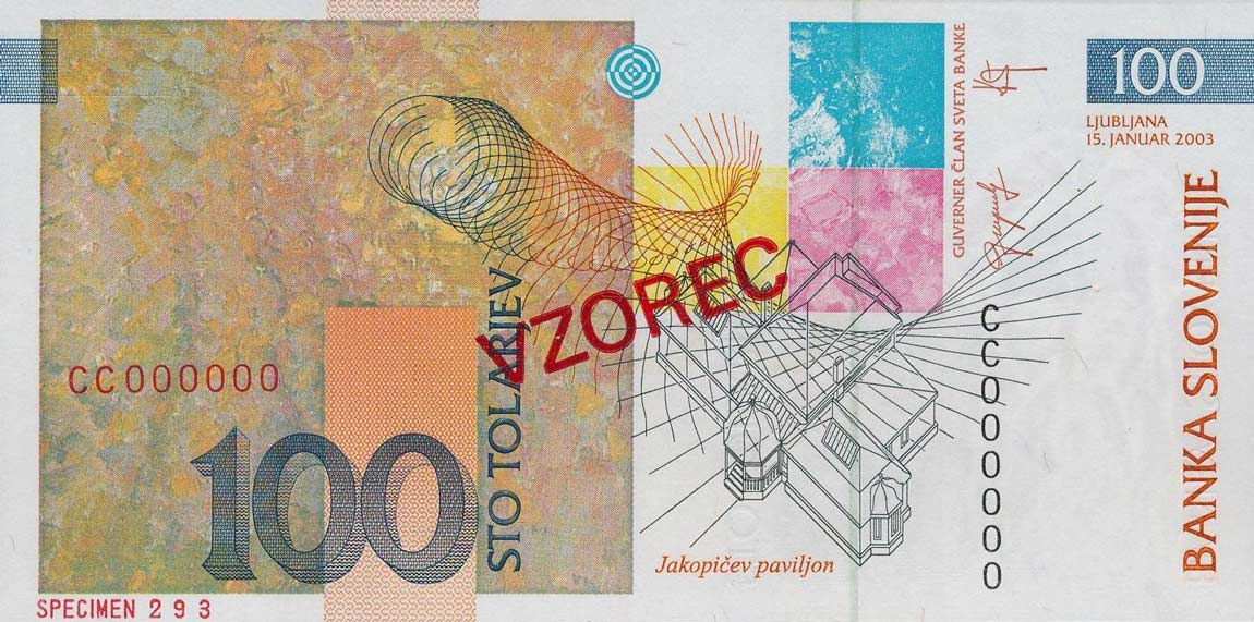 Back of Slovenia p31s: 100 Tolarjev from 2003