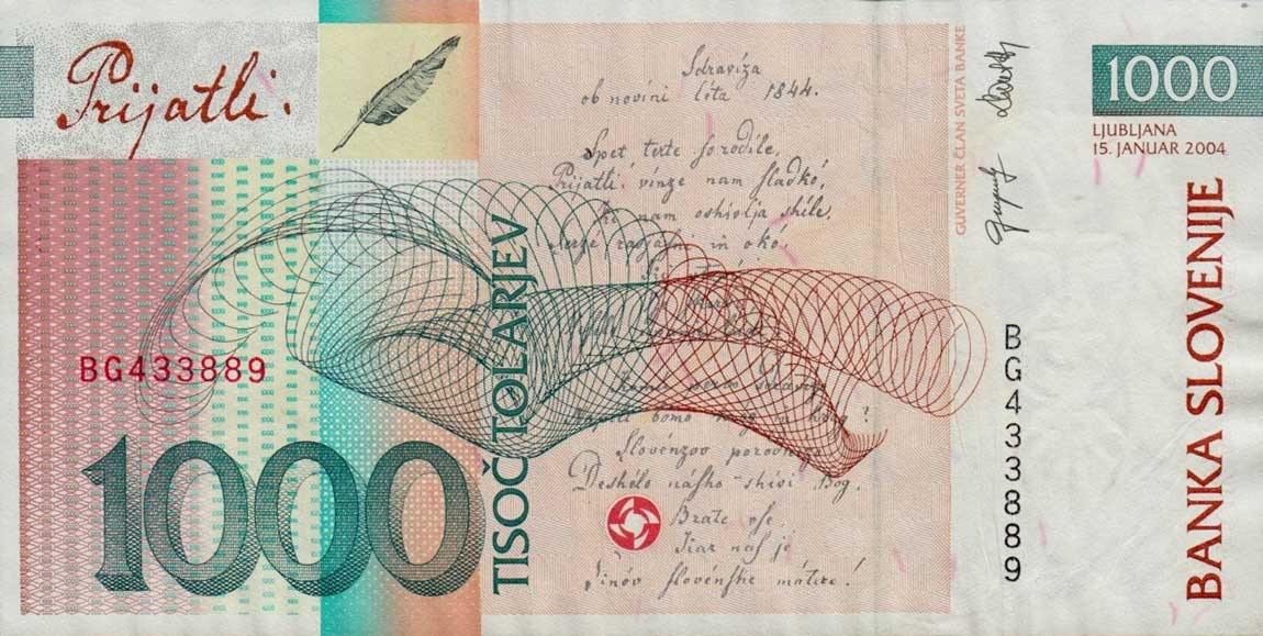 Back of Slovenia p32b: 1000 Tolarjev from 2004