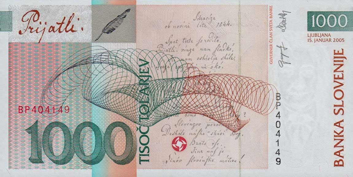 Back of Slovenia p32c: 1000 Tolarjev from 2005
