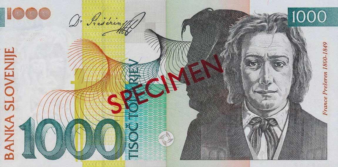 Front of Slovenia p32s: 1000 Tolarjev from 2003