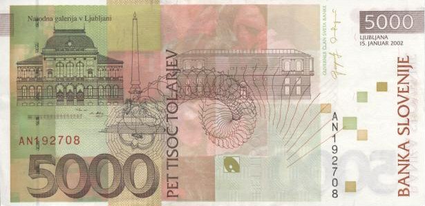 Back of Slovenia p33a: 5000 Tolarjev from 2002