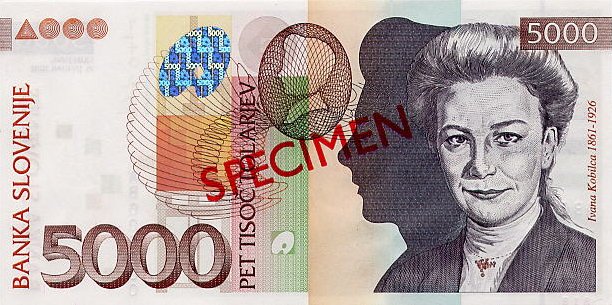 Front of Slovenia p33s: 5000 Tolarjev from 2002